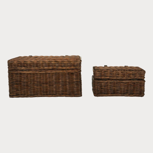 Two brown wicker storage boxes homeware