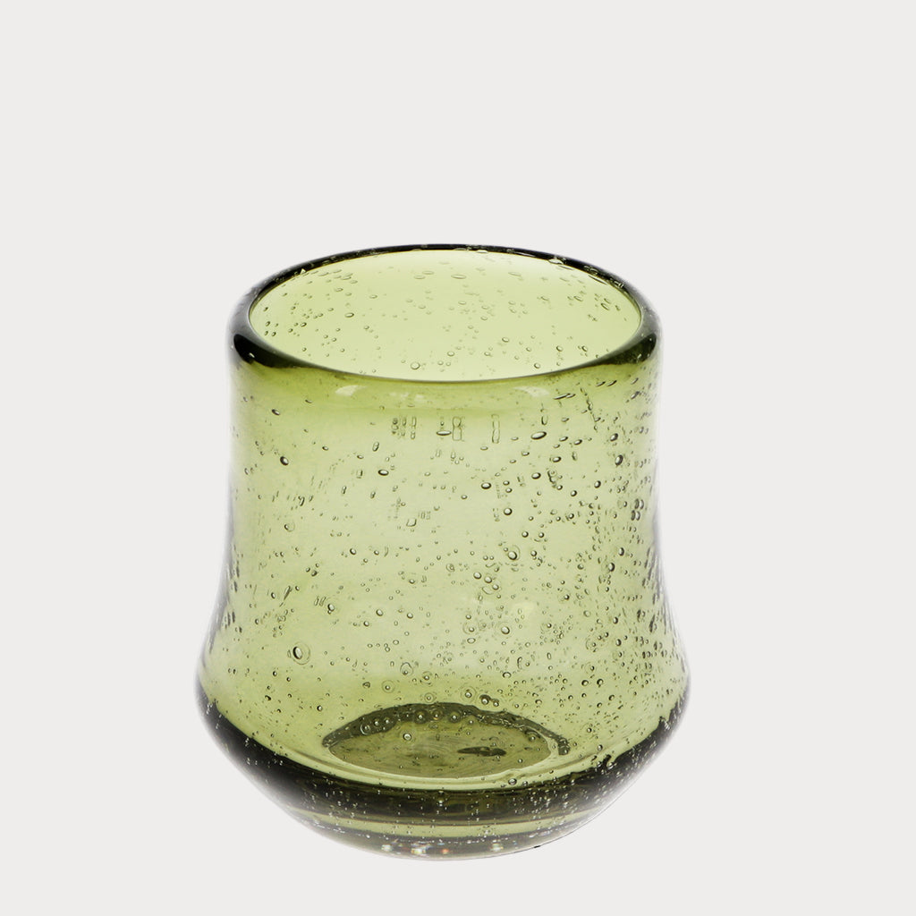 Hand-Blown Bubble Glass Tumbler - Olive Green Glass TYFFI HOME