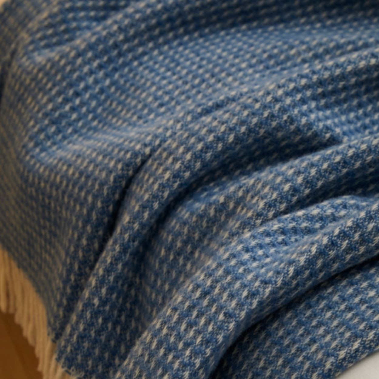 waffle bluebell throw close up pure british new wool blanket 