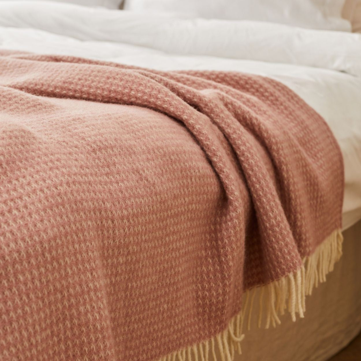 waffle dusky pink throw british pure new wool bedding