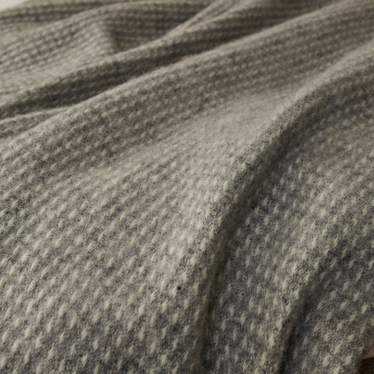 Haworth Waffle grey throw close up pure new wool traditonal weave made in britain