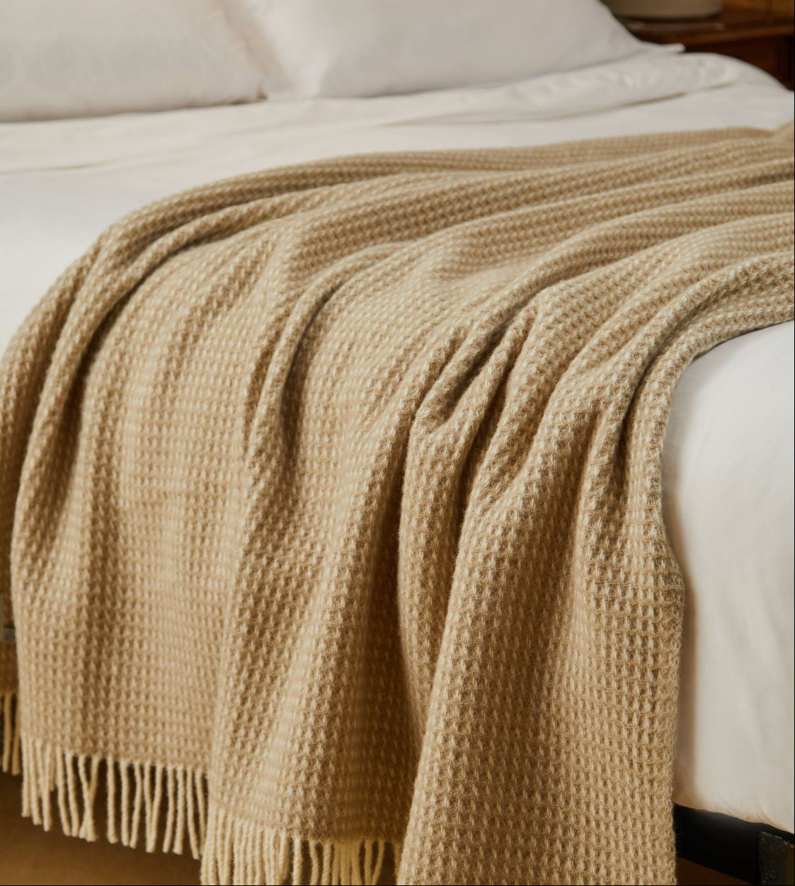 waffle oatmeal throw british pure new wool blanket