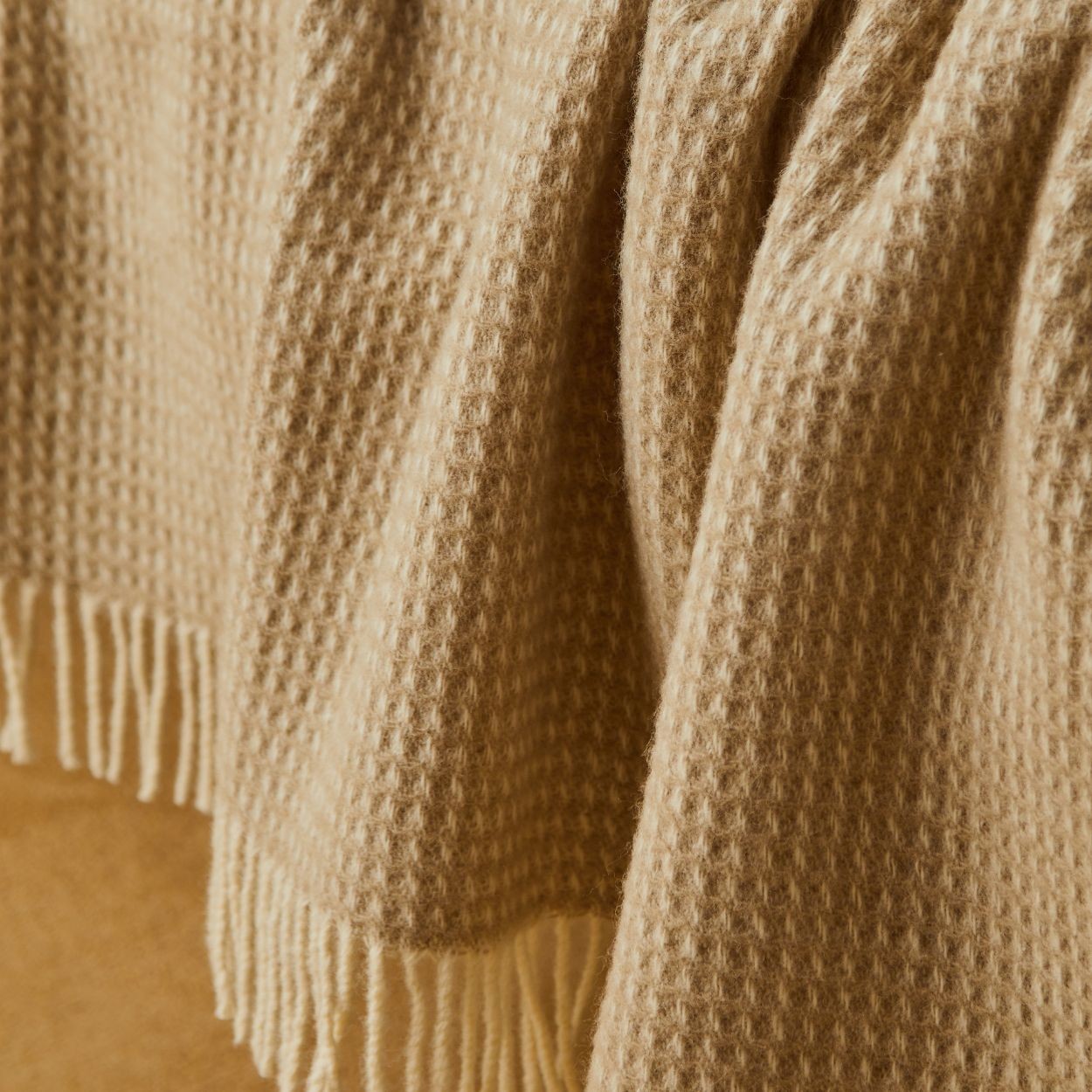 waffle oatmeal throw british pure new wool blanket made in britain